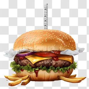 World Obesity Day - Delicious Burger With Fries And Measuring Scale Transparent PNG