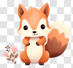 Minimalized Flat Vector Illustrate - Cartoon Fox With Flowers Transparent PNG