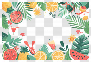 Summer Background - Tropical Summer Frame With Fruits And Leaves Transparent PNG