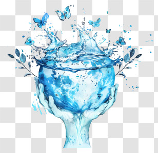 World Water Day - Hands Holding Water With Butterflies Transparent PNG