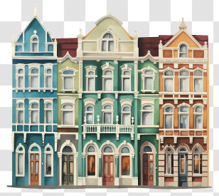Art Deco Architecture - Row Of Colorful European-Style Buildings Transparent PNG
