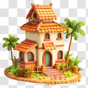 Indian House - Cartoon Cottage With Palm Trees Transparent PNG
