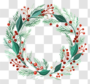 Pine Wreath - Festive Christmas Wreath With Greenery And Red Berries Transparent PNG