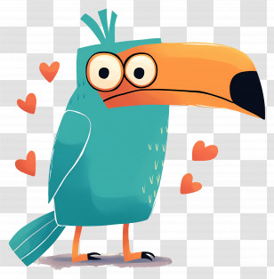 Cartoon Toucan - Colorful Toucan With Heart Symbols Transparent PNG