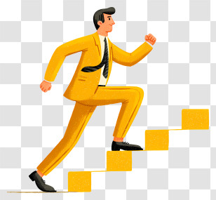 Climbing Stairs To Success - Man In Yellow Suit Climbing Stairs Transparent PNG