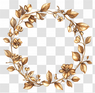 Floral Gold Frame - Golden Floral Wreath Illustration Transparent PNG