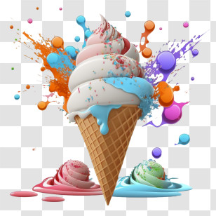 Ice Cream
 - Colorful Splashing Ice Cream Cone Illustration Transparent PNG