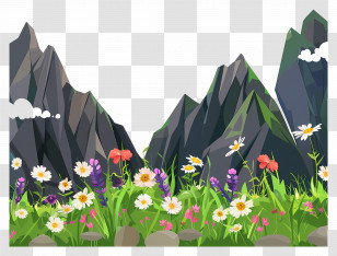 Mountain Range - Mountain Landscape With Wildflowers Transparent PNG