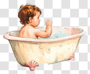 Baby Bath Tub - Baby In A Vintage Bath Tub Illustration Transparent PNG