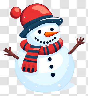 Snowman - Snowman Cartoon With Red Hat And Scarf Transparent PNG