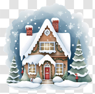 Snow Covered House - Snow-Covered House With Christmas Decorations Transparent PNG