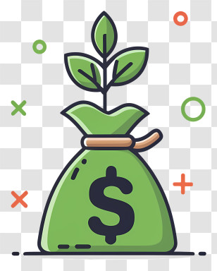 Cartoon - Green Money Bag With Plant Transparent PNG