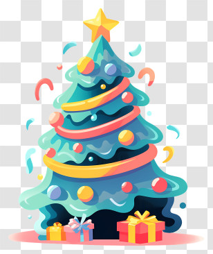 Christmas Tree - Decorated Christmas Tree With Gifts Below Transparent PNG