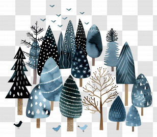 Winter Forest - Blue Trees In Winter Forest Transparent PNG