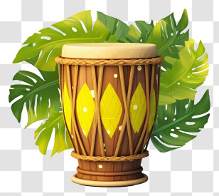 Wooden Drum - Tropical Drum With Decorative Leaves Transparent PNG