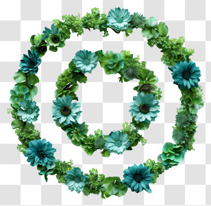 Grass Circle - Beautiful Green And Blue Floral Wreath Transparent PNG