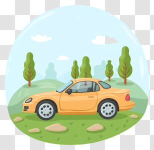 Cartoon - Yellow Car Illustration In Scenic Setting Transparent PNG