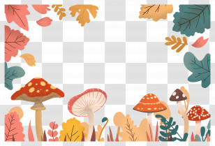 Autumn Background - Autumn Frame With Mushrooms And Colorful Leaves Transparent PNG