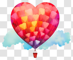 Colored Painting - Heart-Patterned Hot Air Balloon In Romantic Setting Transparent PNG
