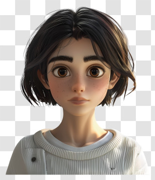 Cartoon Depression - Animated Girl With Short Hair Transparent PNG