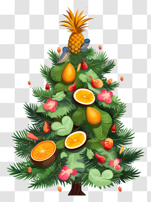 Christmas Tree Decorations - Tropical Christmas Tree With Fruits And Pineapple Topper Transparent PNG