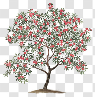 Blossom Tree - Illustration Of A Tree Full Of Red Fruits Transparent PNG
