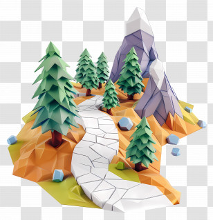 Mountain Path - Low-Poly Forest And Mountain Path Illustration Transparent PNG
