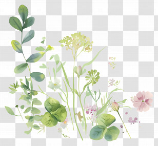 Wildflowers - Green Plants Watercolor Botanical Illustration Transparent PNG