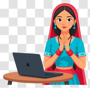 Indian Woman Welcome Namaste Hands - Remote Worker Greeting Online Transparent PNG