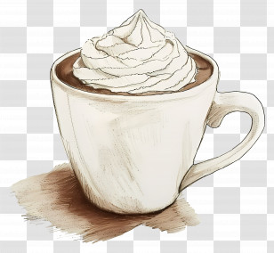 Hot Chocolate - Hand-drawn Cup Of Coffee With Whipped Cream Transparent PNG