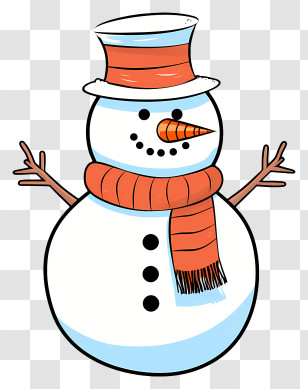 Snowman - Cartoon Snowman With Hat And Scarf For Winter Transparent PNG