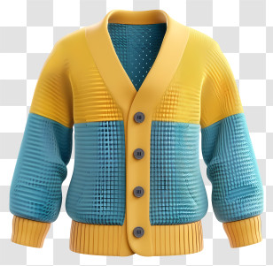 Cardigan - Yellow And Teal Detailed Knitted Cardigan Transparent PNG