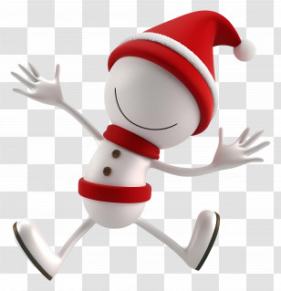 Christmas Stick Figure - Cheerful Christmas Snowman With Santa Hat Transparent PNG