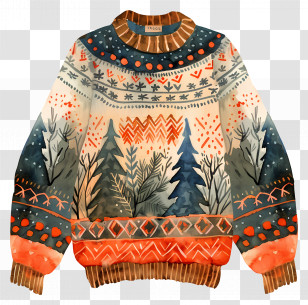 Ugly Sweater - Colorful Festive Knit Sweater With Forest Design Transparent PNG