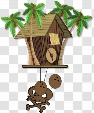 Cartoon Character - Tropical Cuckoo Clock With Palm Trees Transparent PNG