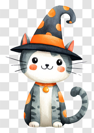 Halloween Cat With Witch Hat - Cat With Witch Hat For Halloween Transparent PNG