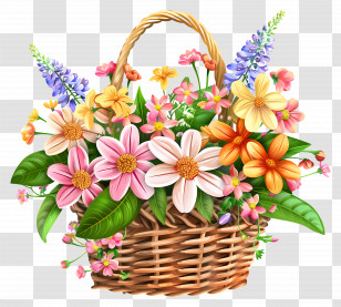 May Day - Beautiful Flower Basket With Vibrant Blooms Transparent PNG