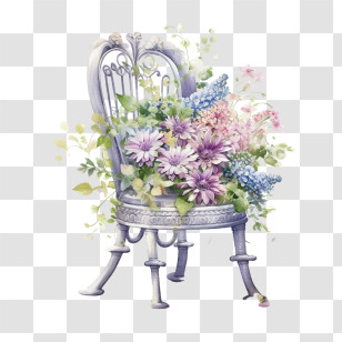Garden Chair - Vintage Floral Chair In Garden Transparent PNG