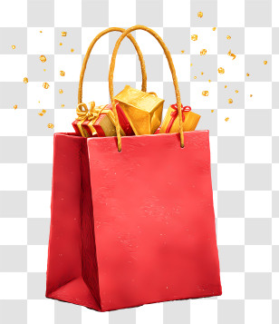 Red Gift Bag - Red Gift Shopping Bag With Gold Presents Transparent PNG