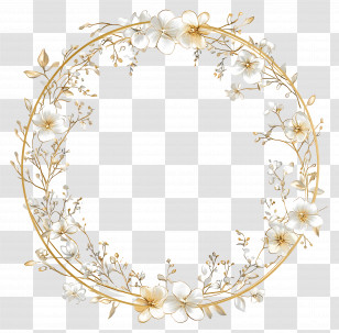 Floral Gold Frame - Delicate White And Gold Flower Wreath Transparent PNG