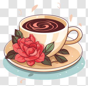 Coffee Cup - Coffee Cup With Elegant Rose Design Transparent PNG