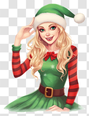 Santa Claus - Festive Christmas Elf Girl Illustration Transparent PNG