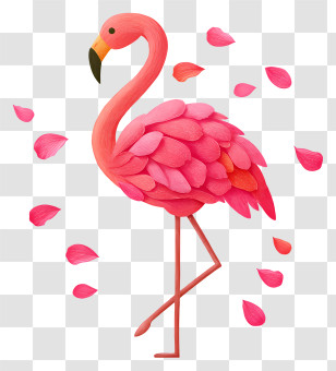 Petals Filling Flamingo - Pink Flamingo With Petals Transparent PNG