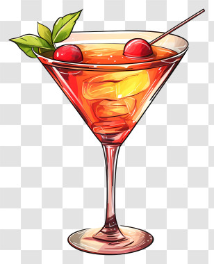 Cocktail - Cocktail Glass With Cherries And Ice Transparent PNG