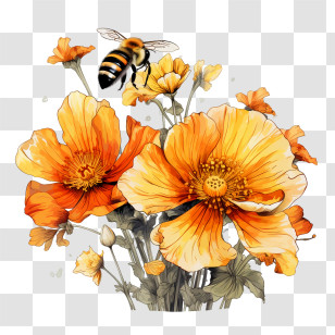 World Honey Bee Day - Honeybee With Orange Flowers Transparent PNG