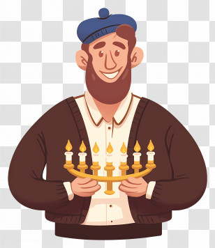 Hanukkah - Man Celebrating Hanukkah With Menorah Transparent PNG