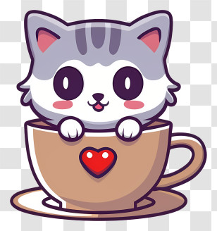 Cartoon - Adorable Cat In Cup Cartoon Transparent PNG