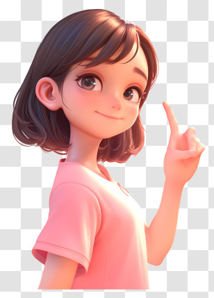Pointing Up - Smiling Animated Girl Character Transparent PNG