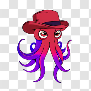 Octopus - Cartoon Octopus With Red Hat Transparent PNG