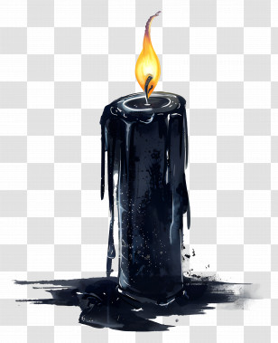 Candle - Black Candle With Dripping Wax And Flame Transparent PNG